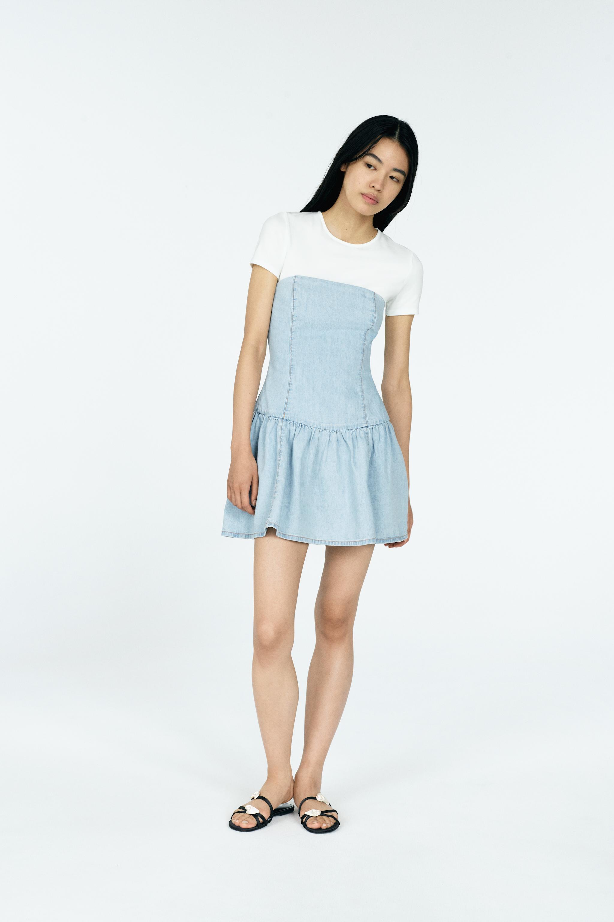 TRF デニムバンドゥワンピース - ライトブルー | ZARA Japan / 日本
