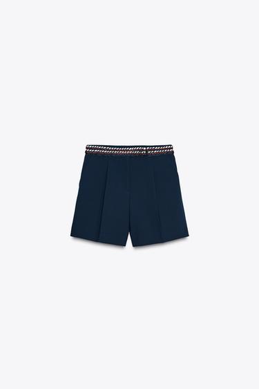Zara FANCY PIPED TRIM SHORTS - Navy blue