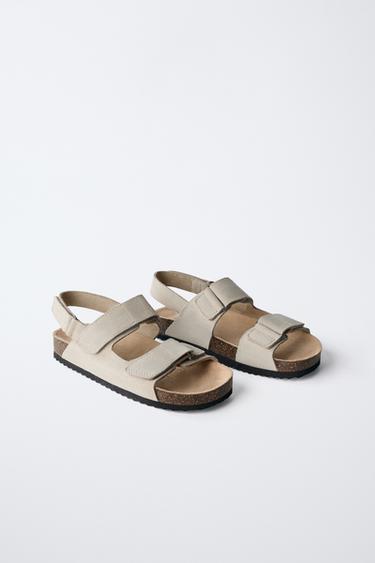 Zara TWO STRAP SUEDE SANDALS - Sandy Brown