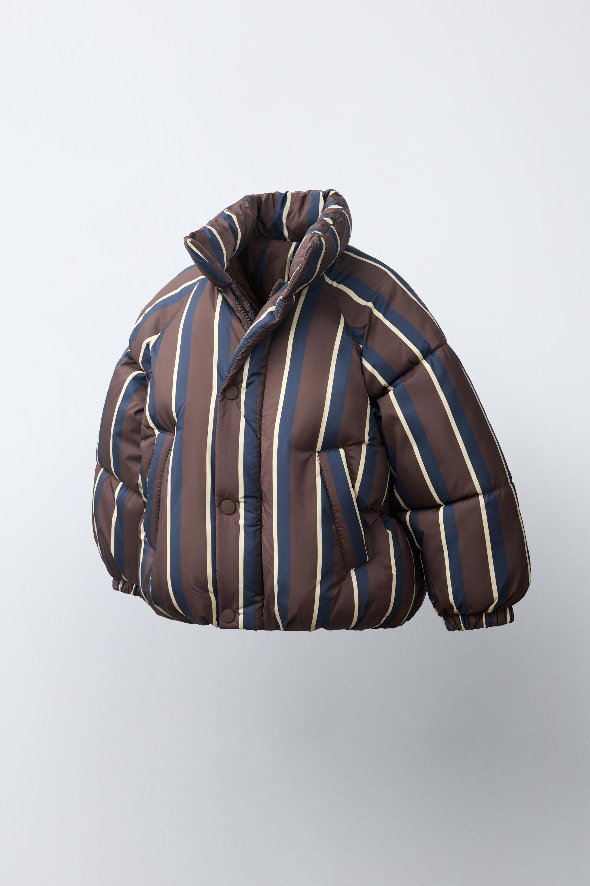 WATER-REPELLENT PADDED STRIPED COAT — Brown / Green