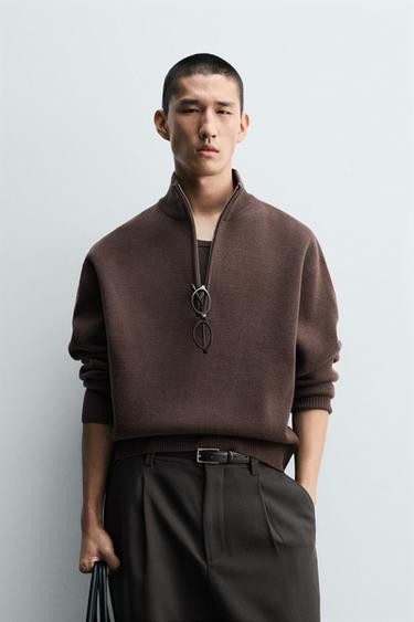 JERSEY CUELLO CREMALLERA - Marrón oscuro de Zara