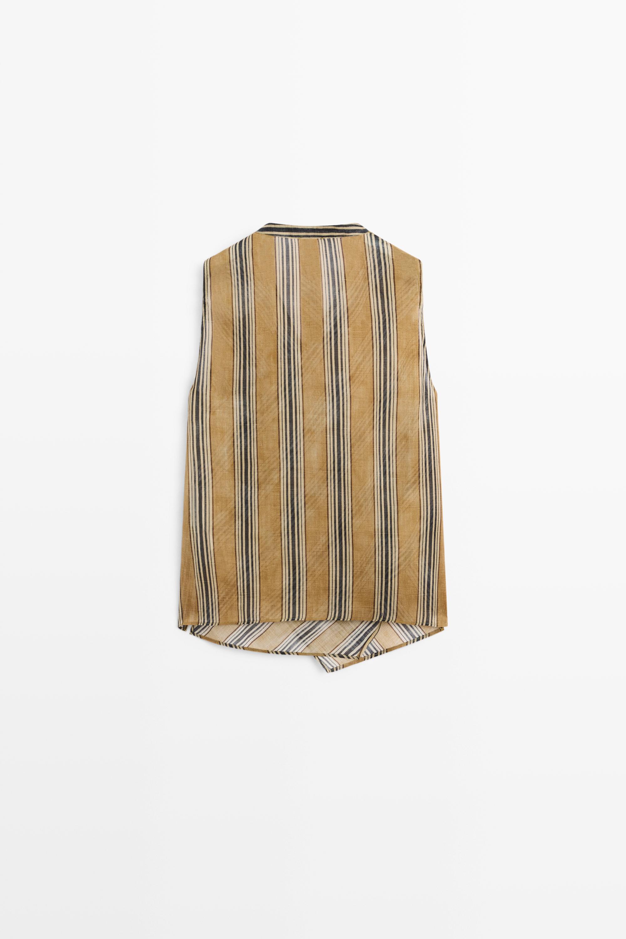 Flowing striped ramie blend wrap top