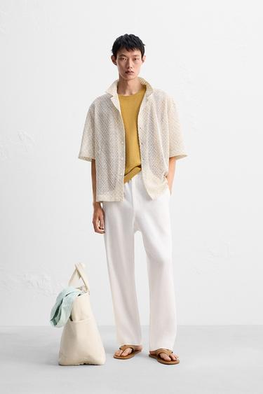 TEXTURED SHIRT WITH CUTWORK - Beige-pink by Zara