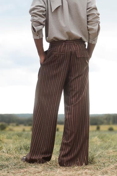 PANTALON WIDE FIT À RAYURES ÉDITION LIMITÉE - marron/blanc de Zara - Image 3