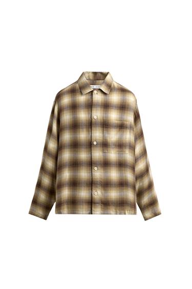 체크 플루이드 셔츠 - Zara 그레이/ 샌드