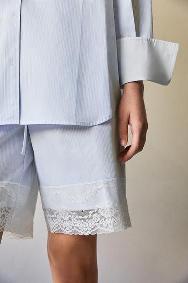 SHORT RAYURES DENTELLE - Bleu de Zara - Image 4