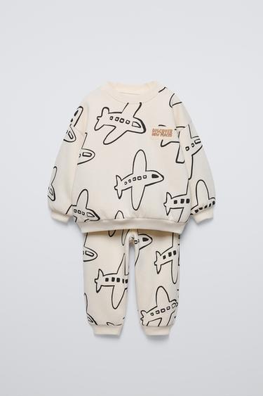 Zara PLANE SWEATSHIRT AND JOGGERS MATCHING SET - Light beige