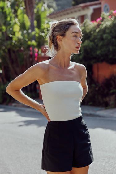 PLAIN KNIT BANDEAU TOP - Ecru by Zara