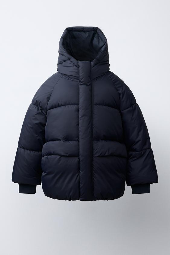 WATER-REPELLENT HOODED PUFFER COAT - Navy blue by Zara - Image 0
