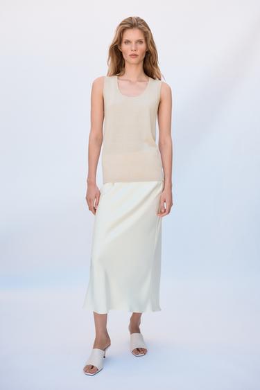 TOP EN MAILLE UNIE AVEC LAINE - Beige de Zara