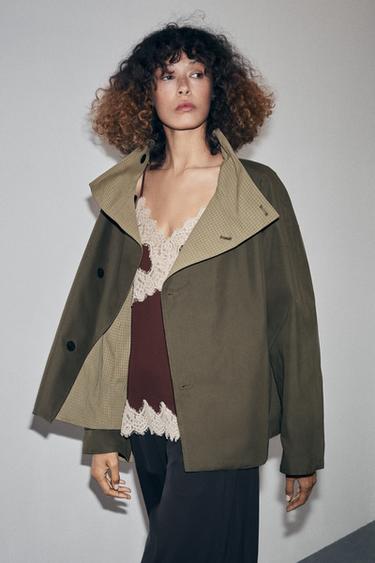 Zara PLAID REVERSIBLE JACKET ZW COLLECTION - Light beige