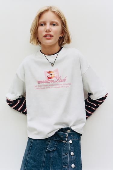 T-SHIRT À INSCRIPTION EN RELIEF - Blanc de Zara