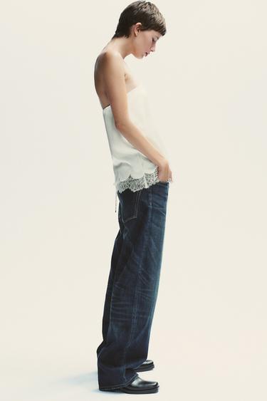 TOP SATINÉ BUSTIER DENTELLE - Blanc cassé de Zara - Image 3