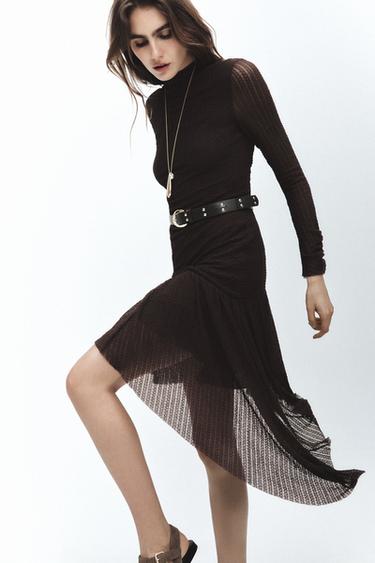 VESTIDO MINI ASIMÉTRICO CINTURÓN - Marrón de Zara