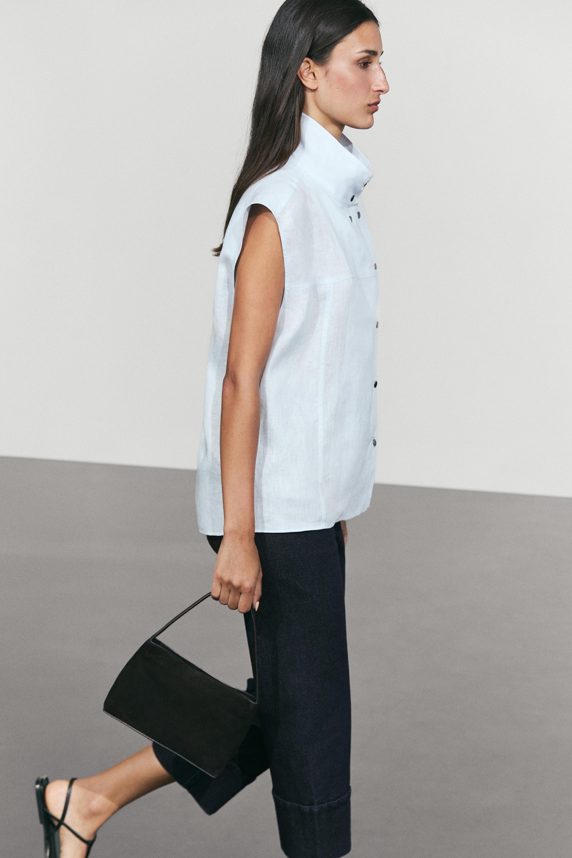 100% linen fine button-down top