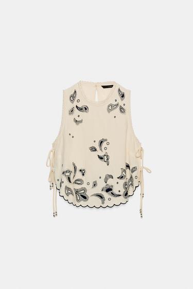 TOP BRODERIES FANTAISIE - Blanc cassé de Zara - Image 1