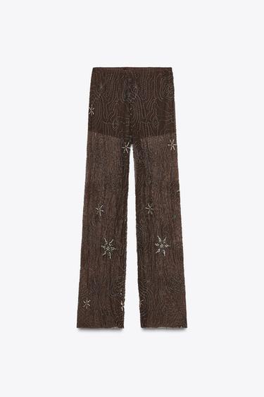Zara BEADED SEQUIN PANTS - Chocolate - Image 0