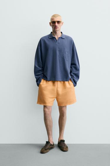 Zara RELAXED FIT WASHED JOGGER SHORTS - Orange