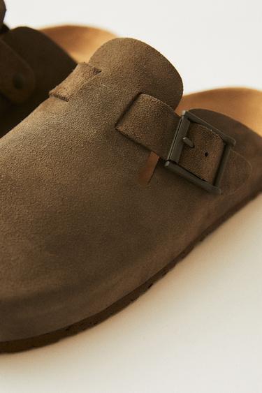 LEATHER CLOGS WITH BUCKLES - Green by Zara - Image 1