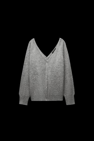 100% WOOL DOUBLE V-NECK SWEATER - Mid-grey by Zara - Image 0