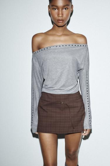 BATWING SLEEVE STUDDED T-SHIRT - Grey marl by Zara