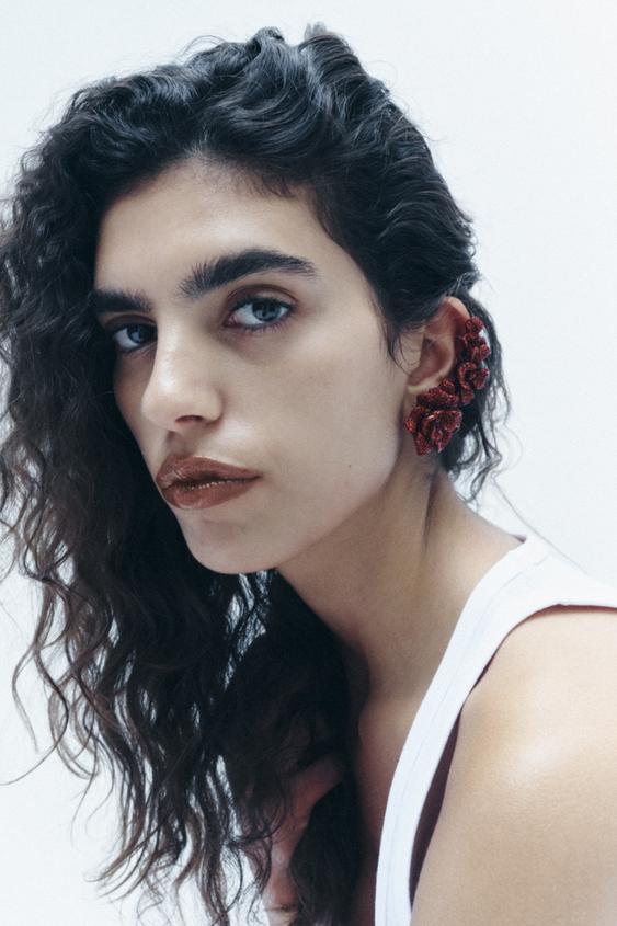 CERCEL EAR CUFF CU DETALII STRĂLUCITOARE Roșu ZARA România