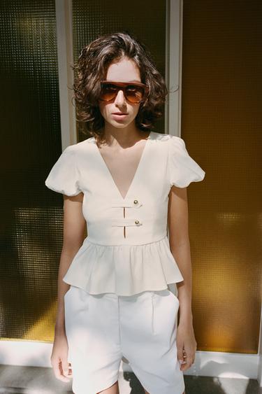 HIGH-WAIST DARTED BERMUDA SHORTS - White by Zara - Image 1