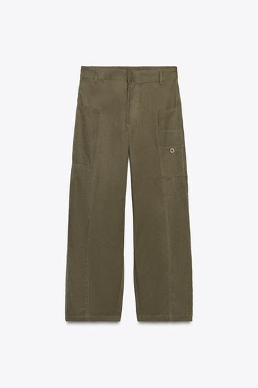 Zara BALLOON CARGO PANTS - Dark khaki - Image 0