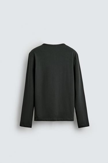 T-SHIRT RELAXED FIT À COL TUNISIEN - Gris foncé de Zara - Image 7