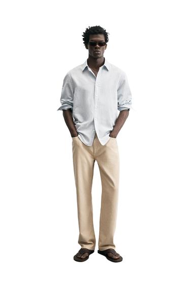 レギュラーフィットヘンプコットンシャツライト空色Zaraのレギュラーフィットヘンプコットンシャツ - ライト空色 