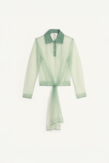 Zara LIMITED EDITION SEMI-SHEER KNIT POLO - Sea green