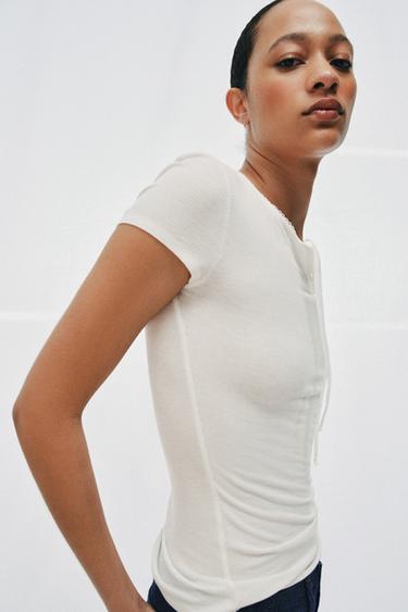 HENLEY T-SHIRT - Oyster-white by Zara - Image 1