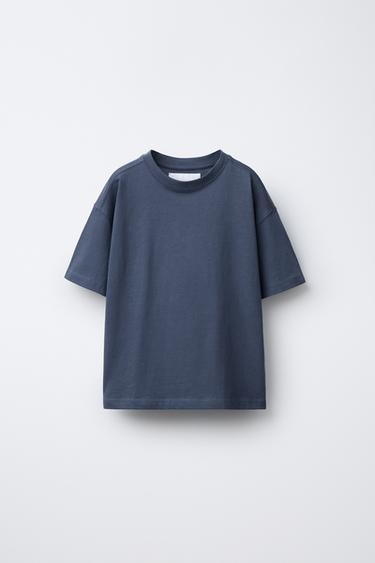 Zara PLAIN MEDIUM WEIGHT T-SHIRT - Mid-blue