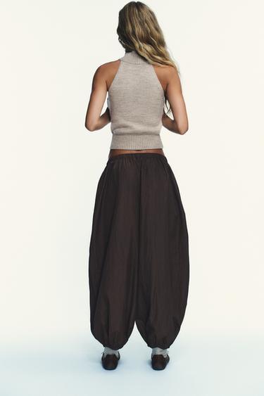 NYLON BALLOON TROUSERS - Dark brown by Zara - Image 4