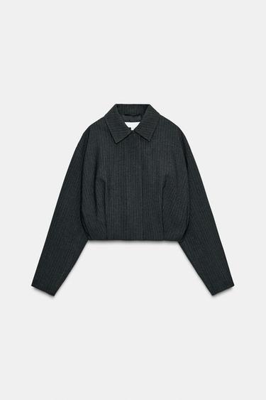 KURZE BOMBERJACKE MIT NADELSTREIFEN - Grau von Zara