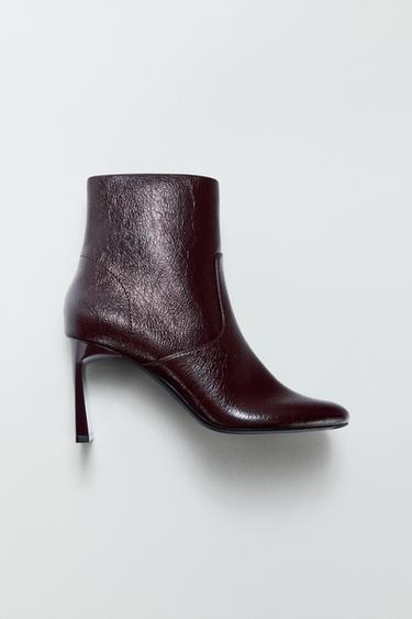 HIGH-HEEL ANKLE BOOTS - Burgundy Red by Zara