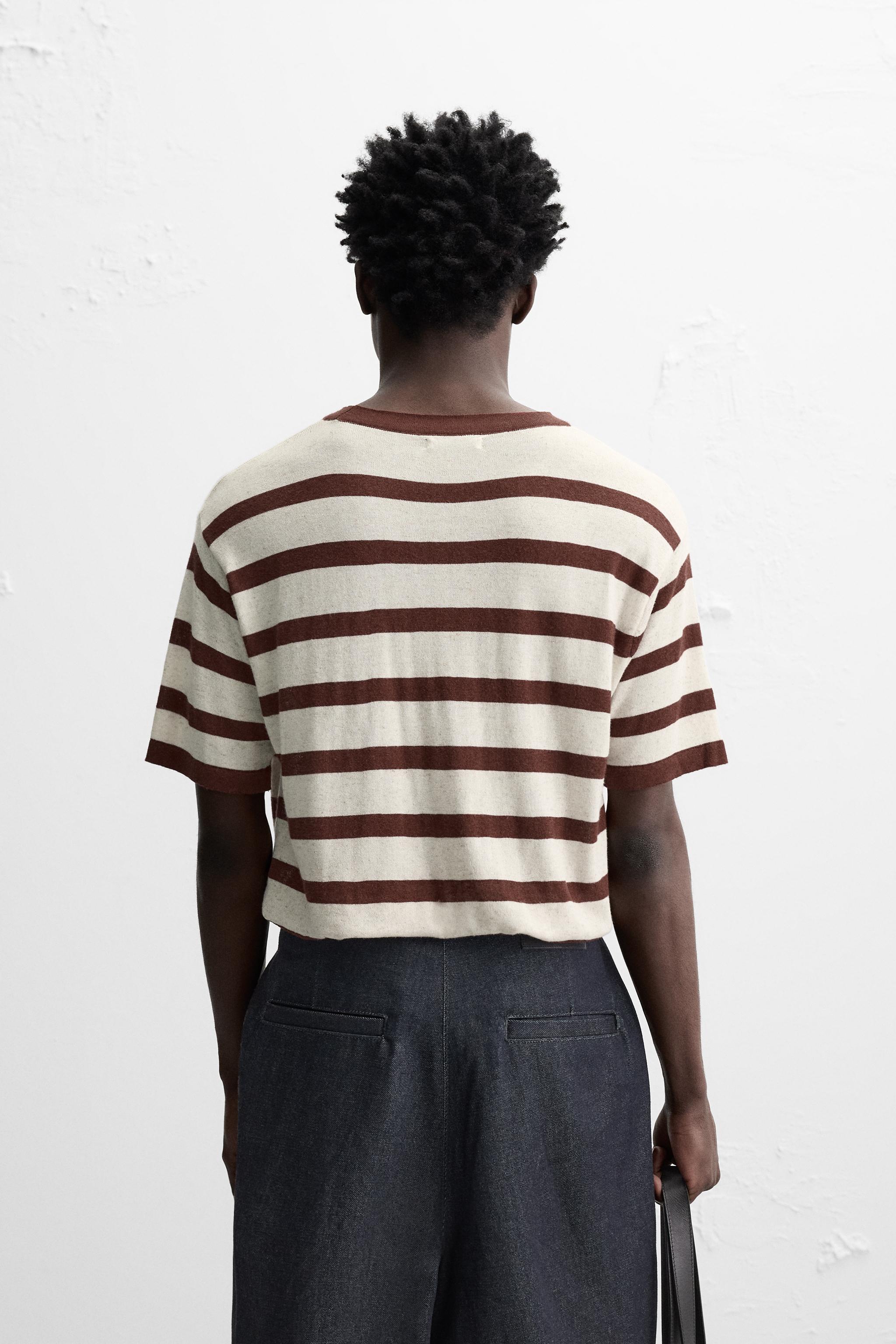 STRIPED JACQUARD KNIT T-SHIRT - Burgundy | ZARA United States STRIPED JACQUARD KNIT T-SHIRT - Burgundy | ZARA United States