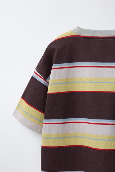T-SHIRT À RAYURES - Marron de Zara - Image 3