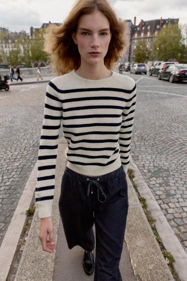 PULL EN MAILLE À RAYURES - Sable / Bleu de Zara - Image 3