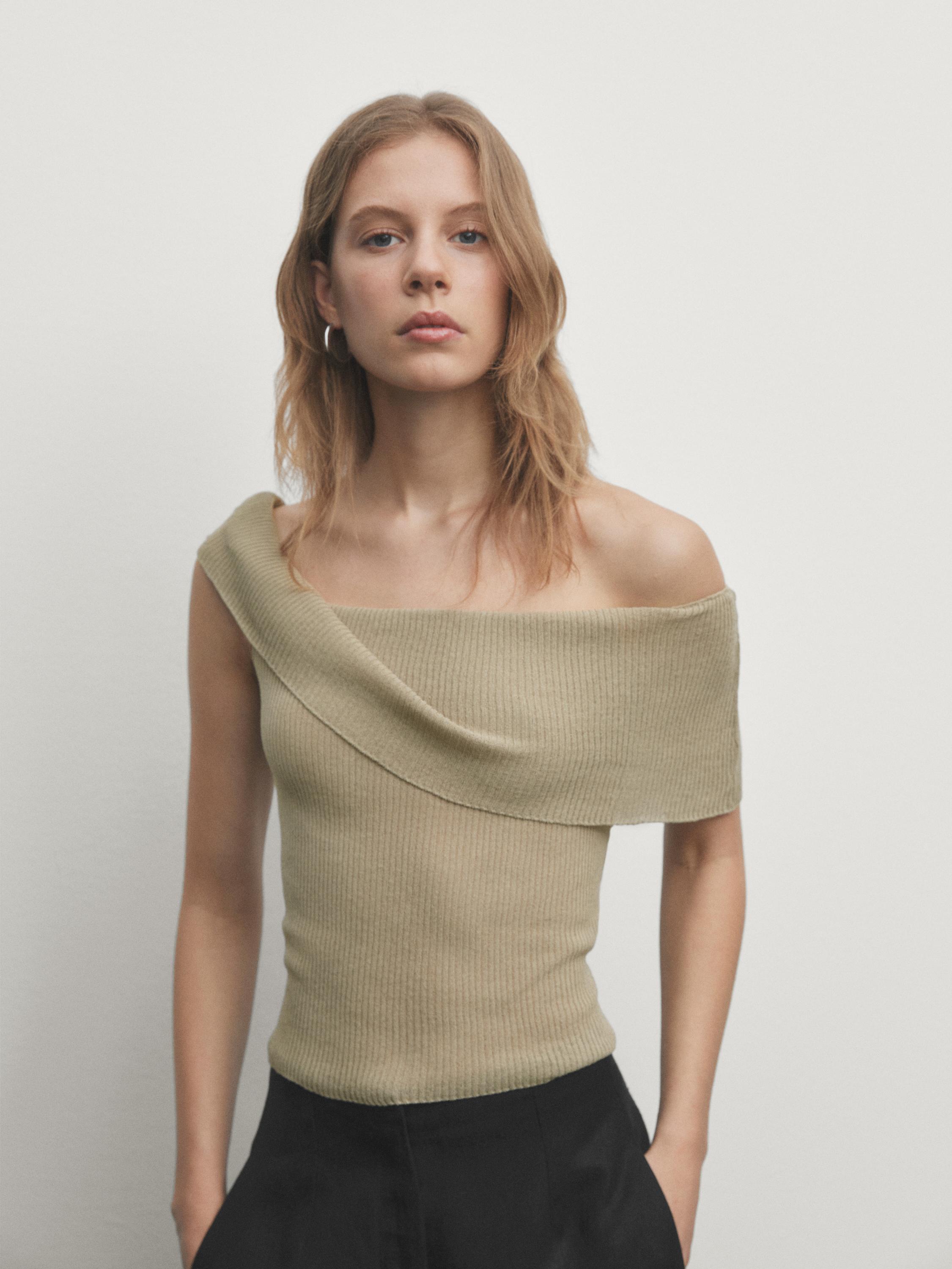 Ribbed off-the-shoulder top - Oyster-white | ZARA United States