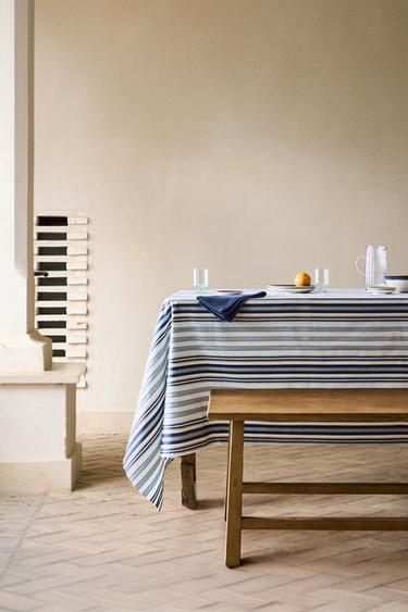 Zara TABLECLOTH WITH IRREGULAR STRIPES - Blue - Image 0