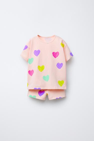 Zara PRINTED T-SHIRT AND SHORTS SET - Peach