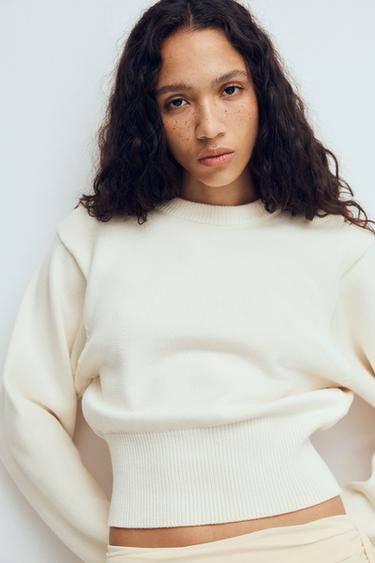 Zara RIBBED KNIT JUMPER - Ecru