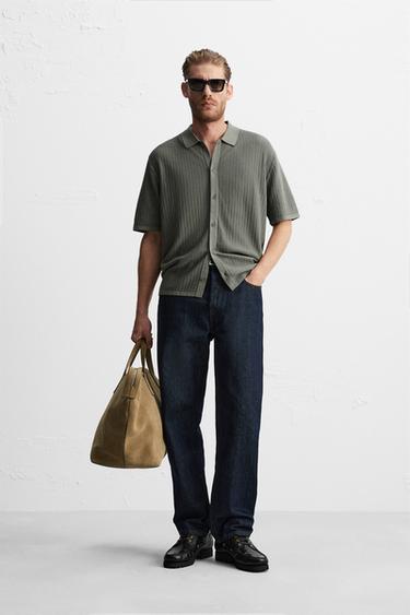 CAMISA DE MALHA CANELADA - Verde-cinza da Zara - Imagem 0