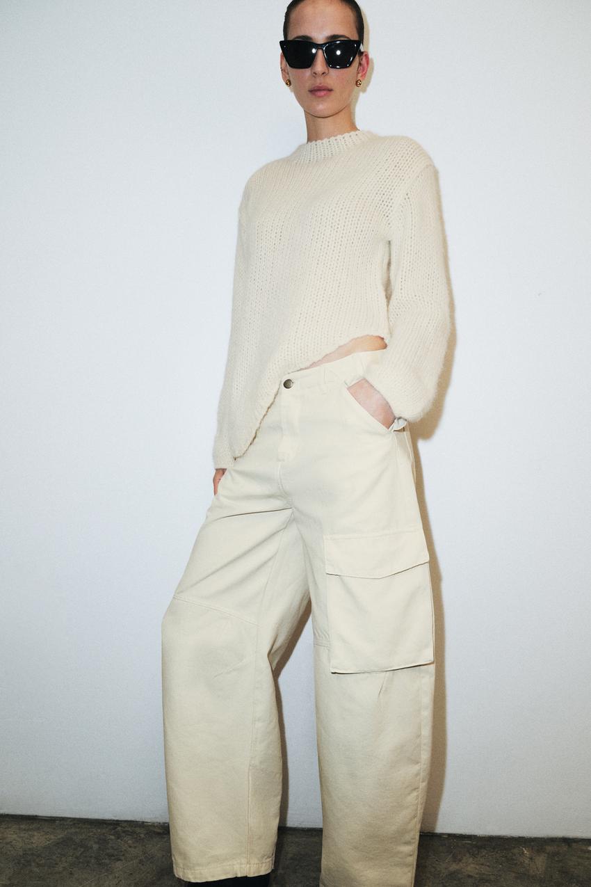 Zara - Asymmetric Hem Knit Jumper - Ecru - M - Woman