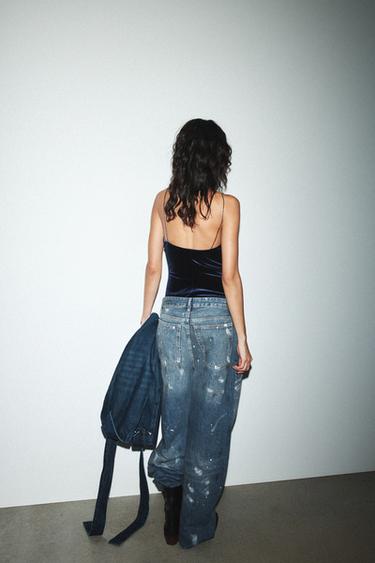 BODY À BRETELLES EN VELOURS - Bleu marine de Zara - Image 4