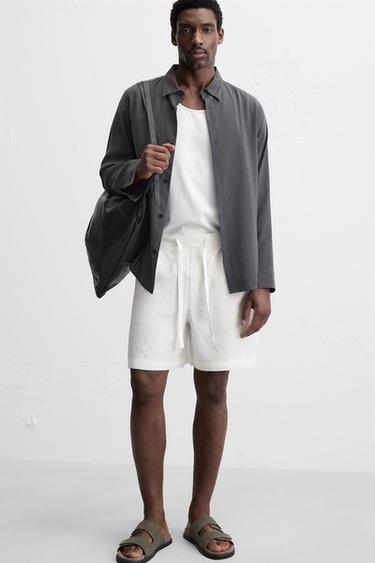 Zara 100% LINEN SHORTS - White