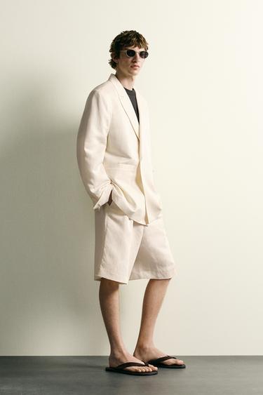 VESTE À BOUTONNAGE CROISÉ EN VISCOSE ET LIN - Blanc cassé de Zara - Image 3