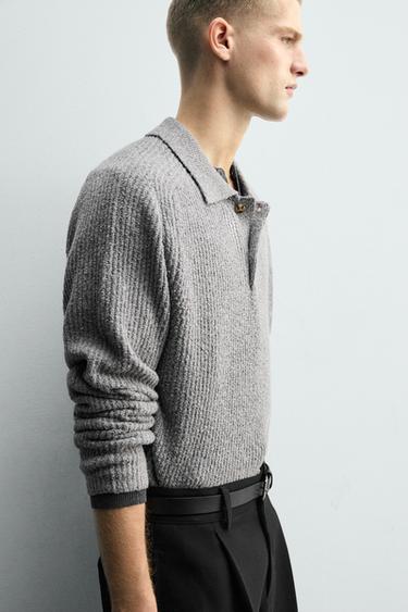 BOUCLÉ TEXTURED KNIT POLO SHIRT - Grey by Zara - Image 6