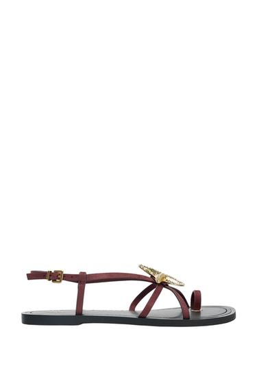 Zara STRAPPY SANDALS WITH METALLIC DETAIL - Burgundy Red - Image 0